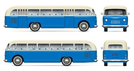 Retro bus vector mockup on white background view from side, front, back. All elements in the groups on separate layers for easy editing and recolorのイラスト素材