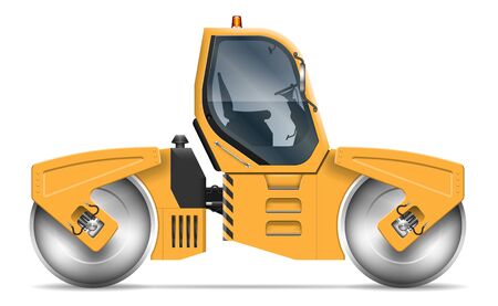 Road roller view from side isolated on white background. Construction and road-building vehicle vector template, all elements in the groups on separate layers for easy editing and recolorのイラスト素材