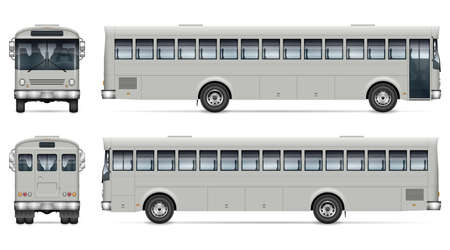 Bus vector mockup on white background for vehicle branding, corporate identity. View from side, front and back. All elements in the groups on separate layers for easy editing and recolorのイラスト素材