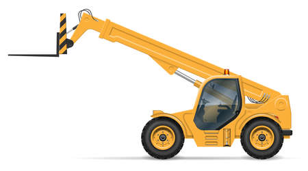 Telescopic handler view from side isolated on white background. Construction and agricultural vehicle vector template. All elements in the groups for easy editing and recolorのイラスト素材