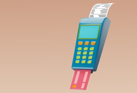 Vector payment machine and credit card. A realistic POS terminal confirms the payment by plastic card.のイラスト素材