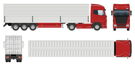Wing van trailer truck vector template with simple colors without gradients and effects. View from the side, front, back, and topのイラスト素材