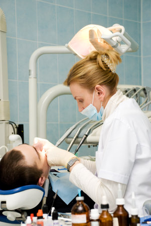 Medical stomatological treatment at the dentist officeの写真素材