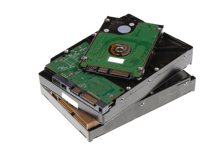 Computer hard disk drives isolated on whiteの写真素材