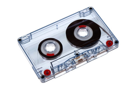 Retro audio cassette tape isolated on white background, 80's music concept. Selective focusの写真素材
