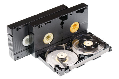 VHS video tape cassettes isolated on white background. Close-upの写真素材