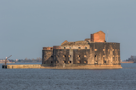 Russia. Saint-Petersburg. Historical Fort Alexander 1 Plague near the southern coast of Kronstadt.の写真素材