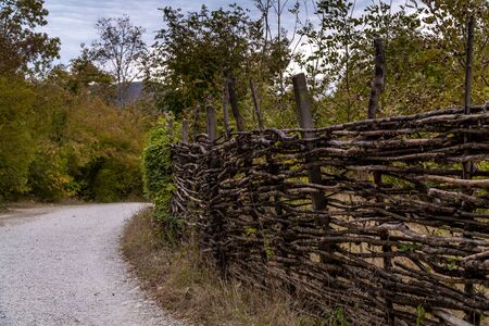 Picturesque wicker village fence in the valley of the Zhane river near Gelendzhik.の写真素材