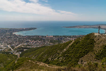 Russia. Krasnodar region. View of Gelendzhik Bay from the height of the Markhotsky ridge in summer.の写真素材