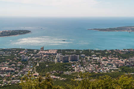 Russia. Krasnodar region. View of Gelendzhik Bay from the height of the Markhotsky ridge in summer.のeditorial素材