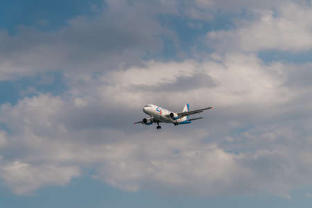 Russia. Krasnodar region. A passenger plane comes in to land from the Black sea at the airport in...