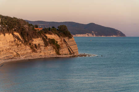 Russia. Krasnodar Region. Summer view of Cape Tolstoy in Gelendzhik in the sun at sunset.のeditorial素材