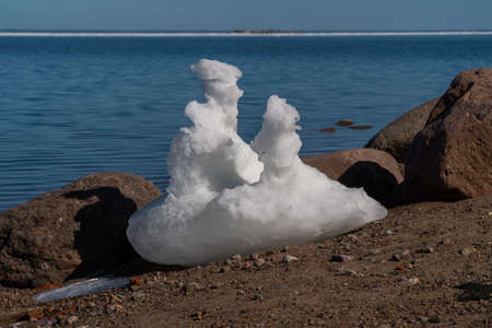 Russia. April 11, 2021. Unusual snow figures from a melted ice floe.の写真素材