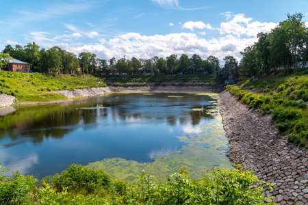 Russia. July 3, 2020. A dock pool in Kronstadt, designed to drain water when draining the Petrovsky dock.のeditorial素材