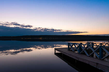 Russia. May 15, 2021. A warm May night before dawn on Sukhodolsky Lake in the Leningrad region.のeditorial素材