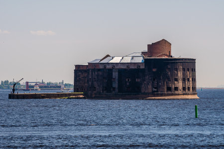 Russia June 6, 2021. At Fort Alexander 1, located on the fairway along the southern shore of Kronstadt, restoration and repair work is underway.のeditorial素材