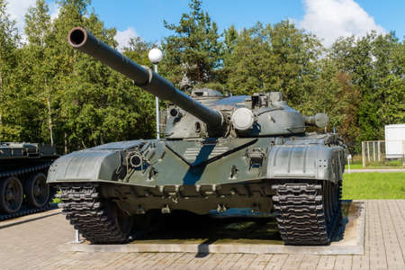 Russia. Leningrad region. September 10, 2021. The average Soviet main battle tank T-72 near the...
