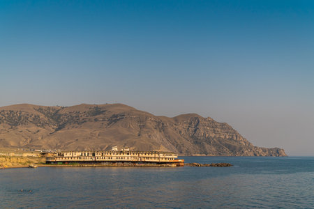 The Republic of Crimea. July 19, 2021. The ancient steamer Prince Bagration, stranded near Cape Meganom.の写真素材