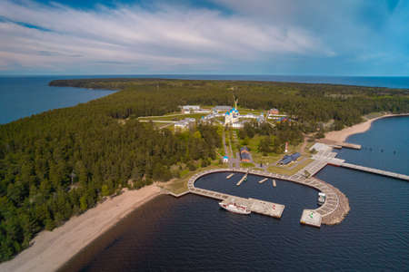 Russia. Leningrad region. May 29, 2022. A birds-eye view of Konevets Island.の写真素材