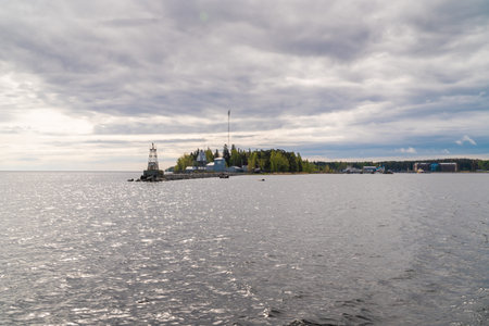 Lighthouse at the exit to Lake Ladoga from Vladimir Bay.の写真素材