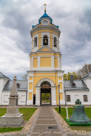 Bell tower of the Nativity of the Theotokos Monastery on the island of Konevets.の写真素材