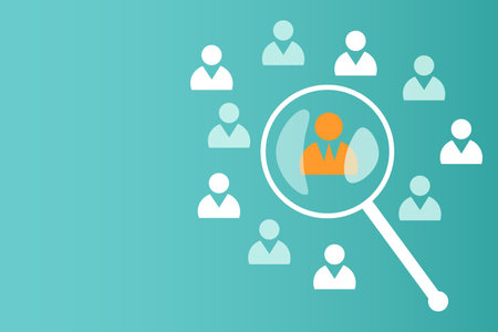 leadership concept. HRM or Human Resource Management, Magnifier glass focus to manager icon which is...