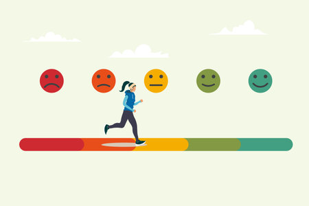 Illustration of a person running in front of a smiley faceのイラスト素材