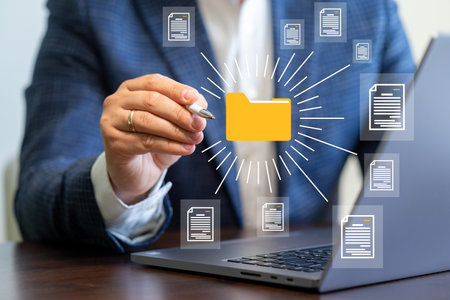 Document Management System Businessman working with new modern computer and business strategy as conceptの写真素材