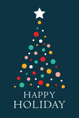 Happy Holidays greeting card with christmas tree. Vector illustration.のイラスト素材
