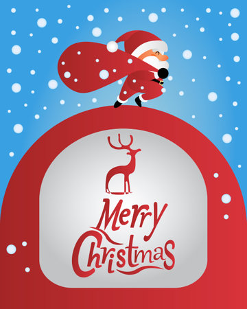 Merry Christmas card with Santa Claus and reindeer, vector illustrationのイラスト素材