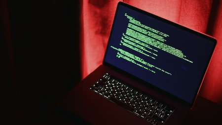 Green code display, Portable setup featuring illuminated screen and efficient workflow, Compact...