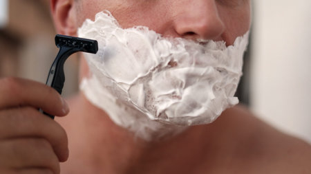 Exact facial grooming, Implementing precise skincare routine for sophisticated face presentation, Applying comprehensive grooming methods to achieve elegantly refined facialの写真素材