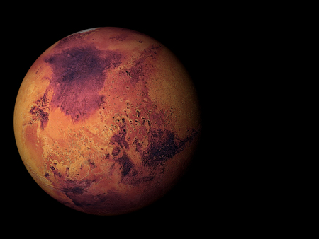 3D render the planet Mars on a black background, high resolutionの写真素材