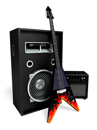 electro rock guitar on the background of the speaker systemの写真素材