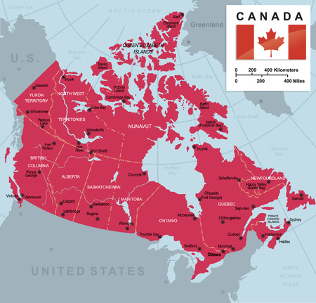large map of Canada with cities and provinces vector illustrationのイラスト素材