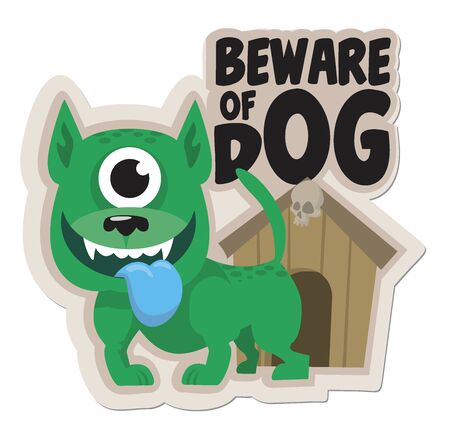 funny sticker Beware of the dog vector illustrationのイラスト素材