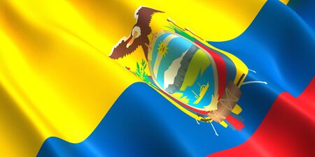 the flag of Ecuador flutters in the wind 3Dの写真素材