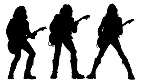 a set of silhouettes of a rock musician with a guitar vector illustrationのイラスト素材