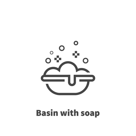 Basin with soap icon, vector symbol in line style isolated on white background. Editable stroke 48x48 pixel perfect.のイラスト素材