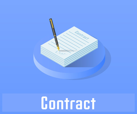 Contract icon, vector symbol in flat isometric style isolated on color background.のイラスト素材