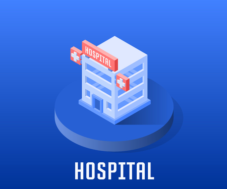 Hospital icon, vector symbol in isometric style isolated on color background.のイラスト素材