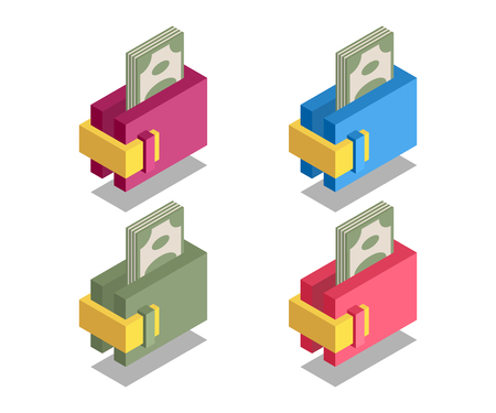 Wallet icon, vector symbol in isometric 3D styleのイラスト素材