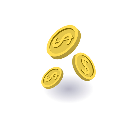 Falling coins icon, vector symbol in flat isometric 3D style isolated on white background.のイラスト素材