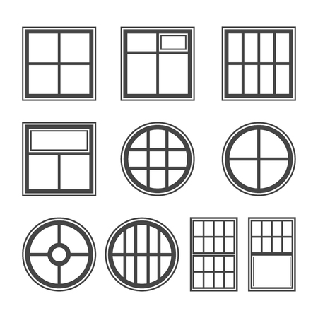 Window icon set, vector symbol in outline flat style isolated on white background.のイラスト素材