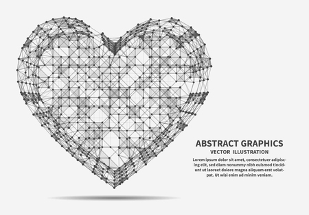 Heart, vector illustration for minimalistic design. Network connections with points and lines. Abstract technology background.のイラスト素材