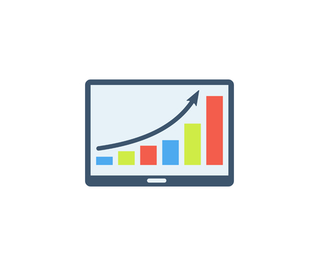 Tablet with growth chart icon. Vector illustration in flat minimalist style.のイラスト素材