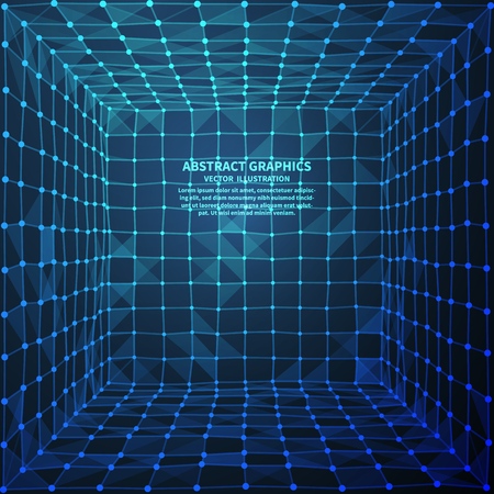 Abstract digital room, vector illustration. Network connections with points and lines. Abstract technology background.のイラスト素材