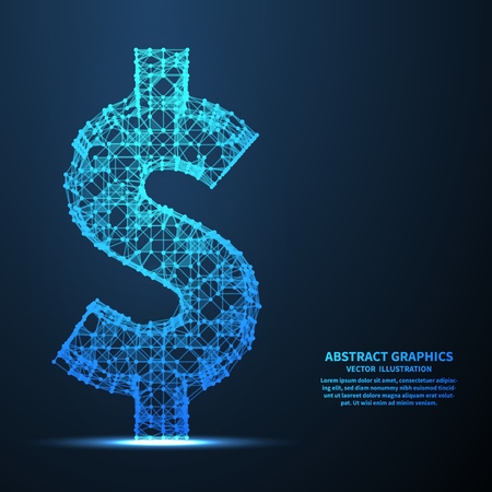 Abstract dollar sign, vector illustration. Network connections with points and lines. Abstract technology background.のイラスト素材