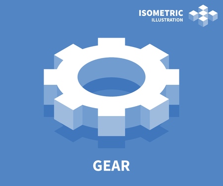 Gear icon. Isometric template for web design in flat 3D style. Vector illustration.のイラスト素材
