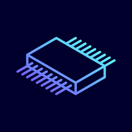 Microchip isometric icon. CPU, Central processing unit, computer processor. Abstract technology...